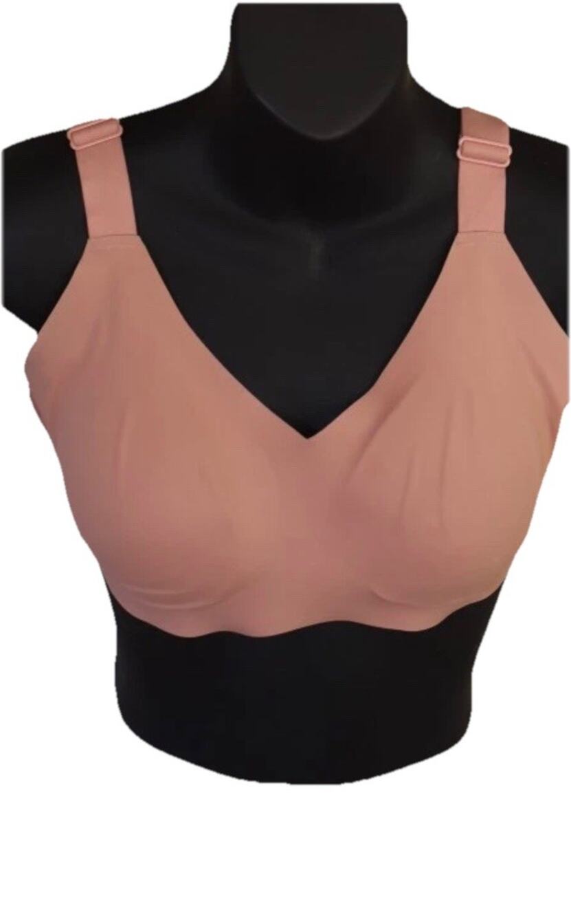 Knix Bra Size 5 Pink Ginger Wide Straps V Neck Stretch Wireless 36DD- 38DD EUC